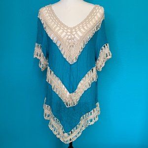 Umgee Macrame Loose Knit Crochet Layered Tunic or Coverup